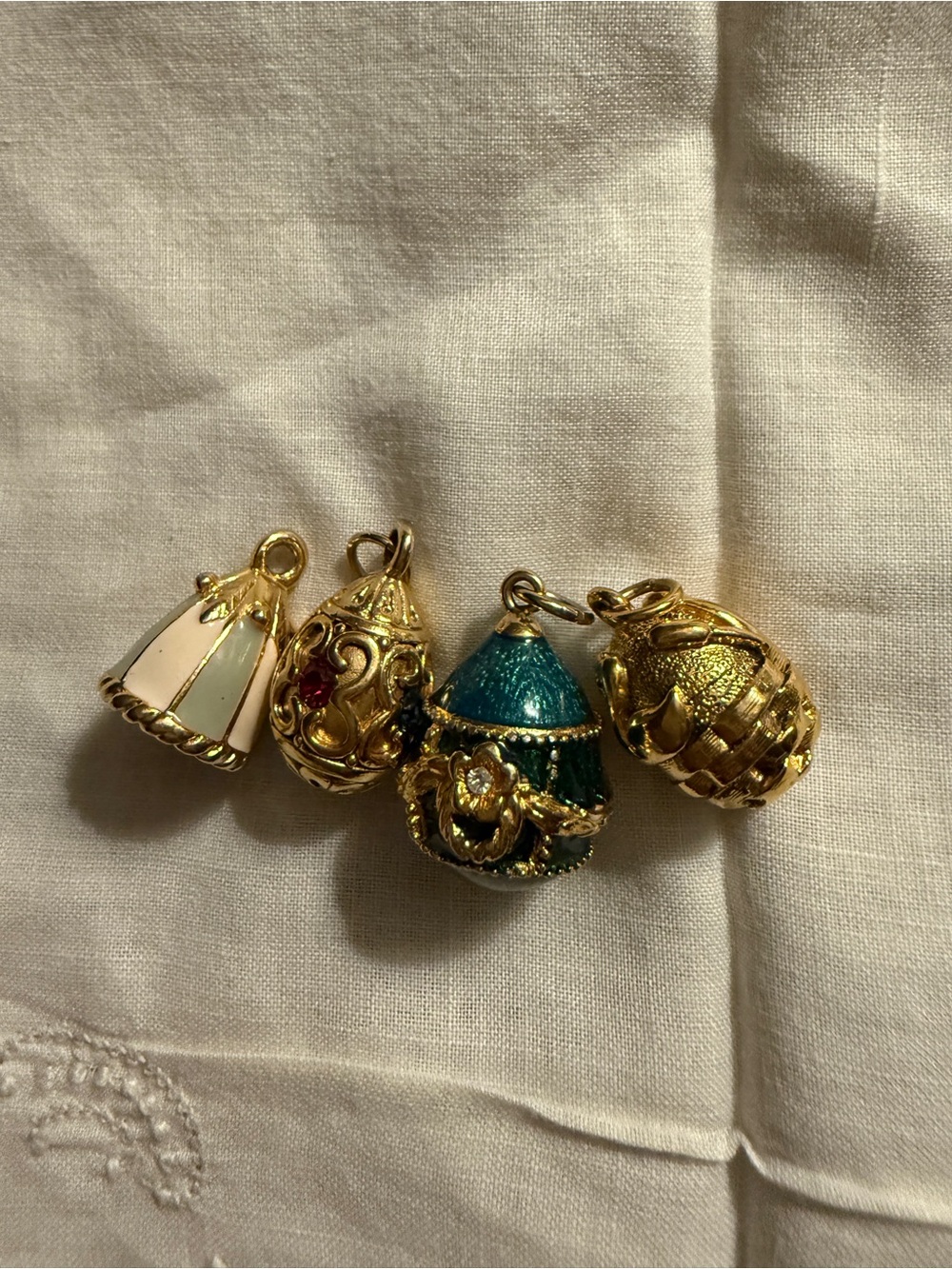 4 Elegant Gold-Tone Faberge’ Egg Style  Enamel Charm Pendants  - Joan Rivers